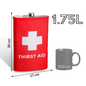 Gigantyczna Piersiówka Thirst Aid mężczyzny faceta